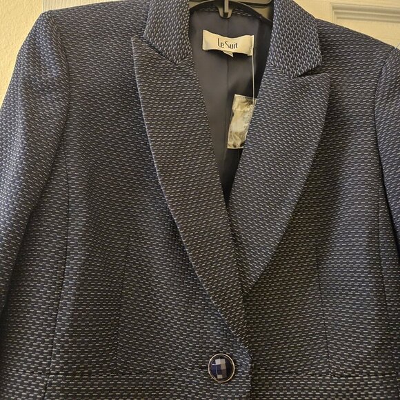 NWT Le Suit Career Office Wear Navy Blue Small Polka Dot Blazer Peplum Jacket 8 - Picture 7 of 11